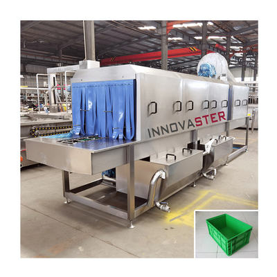 380/480V Lavatrice di scatole in acciaio inossidabile Lavatrice automatica a galleria per cestini di verdura per vassoi di plastica